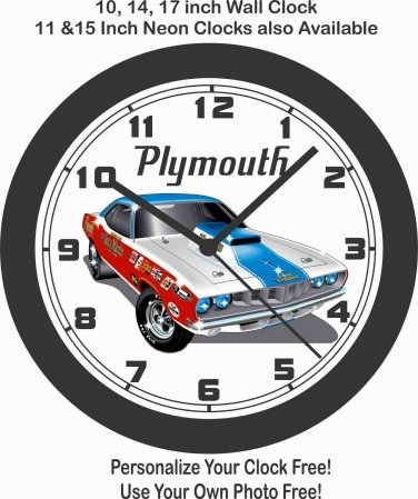 PLYMOUTH HEMI CUDA NHRA PRO-STOCK WALL CLOCK-DODGE, FORD, CHEVROLET