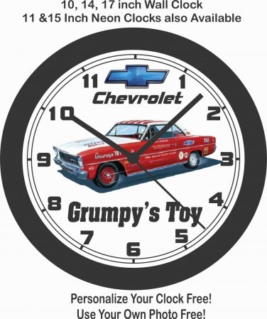 1966 CHEVROLET NOVA "GRUMPYS TOY" WALL CLOCK-FREE USA SHIP