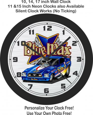 Ford Mustang II Blue Max Funny Car Wall Clock-Free US Ship
