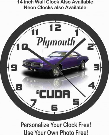 1970 PLYMOUTH CUDA WALL CLOCK-FREE USA SHIP!-Dodge-Ford-Chevrolet