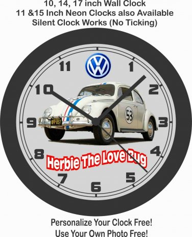 VOLKSWAGEN HERBIE THE LOVE BUG WALL CLOCK-Choose 1 of 2-Free USA Ship!