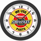 WE USE GENUINE CHEVROLET PARTS WALL CLOCK-CAMARO, CHEVELLE, NOVA, FORD