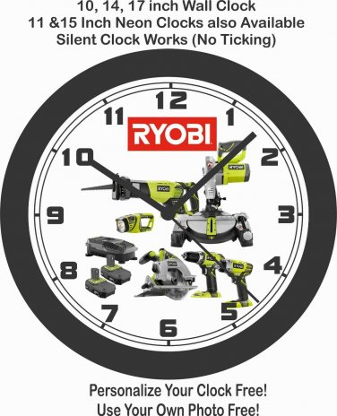 RYOBI POWER TOOLS WALL CLOCK-ADD COMPANY NAME FREE!