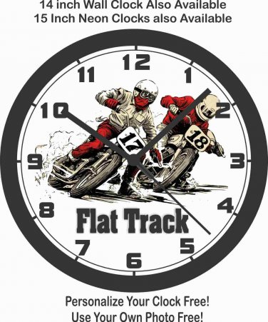 FLAT TRACK RACING MOTORCYCLE WALL CLOCK-NEW!-Free USA Ship