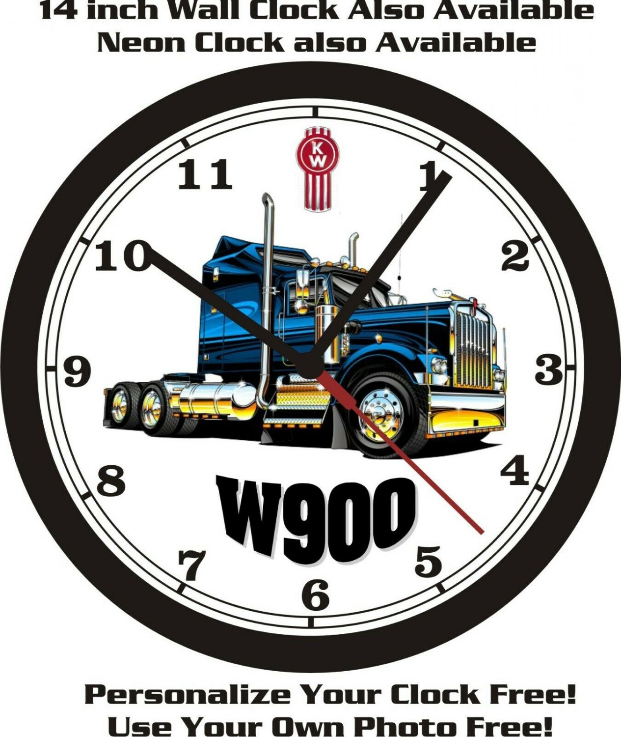 KENWORTH W900 SEMITRUCK WALL CLOCKFREE PERSONALIZATION & FREE US SHIP!
