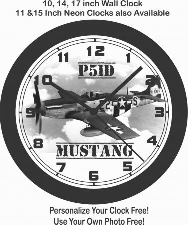 375th Fighter Squadron, North American P51D Mustang Wall Clock-Free USA Ship