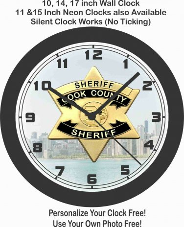 CHICAGO COOK COUNTY ILLINOIS SHERIFF'S BADGE WALL CLOCK-FREE USA SHIP