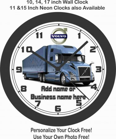 VOLVO SEMI-TRUCK WALL CLOCK-ADD NAME OR BUSINESS NAME FOR FREE!