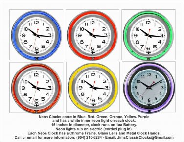 15 Inch Custom Photo Neon Wall Clock, Your Choice Of Colors & Free USA Shipping