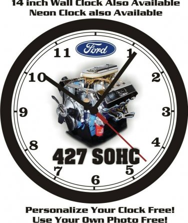 FORD 427 SOHC ENGINE PHOTO WALL CLOCK-FREE USA SHIP!