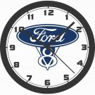FORD CLASSIC V8 LOGO WALL CLOCK-GALAXIE, FAIRLANE, MUSTANG, FALCON, CHEVY