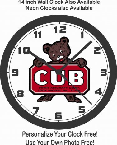 PIPER AIRCRAFT CORP. PIPER CUB LOGO WALL CLOCK-FREE USA SHIP!