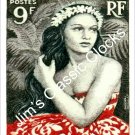 1955 FRENCH POLYNESIA GIRL OF BORA BORA POSTAGE STAMP PRINT-Free USA Ship!
