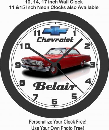 1962 CHEVROLET BELAIR (RED) WALL CLOCK-FREE USA SHIP-Choose 1 of 2 colors