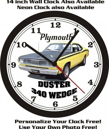 PLYMOUTH DUSTER 340 WEDGE WALL CLOCK-FREE USA SHIP