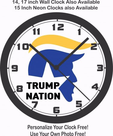 TRUMP NATION LOGO WALL CLOCK-FREE USA SHIP