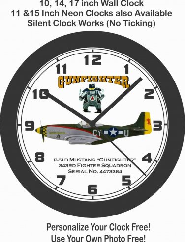 P-51D MUSTANG GUNFIGHTER 343rd FIGHTER SQUADRON WALL CLOCK-FREE USA SHIP