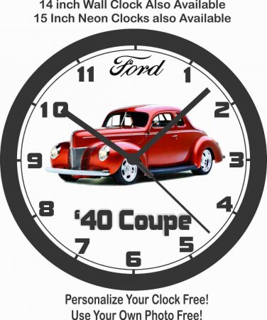 1940 FORD RED COUPE WALL CLOCK-NEW!-Free USA Ship