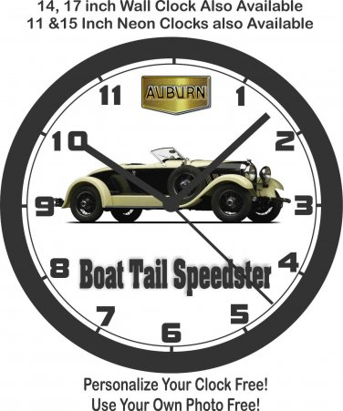 1928 AUBURN BOAT TAIL SPEEDSTER WALL CLOCK-CORD, CADILLAC, FORD, CHEVROLET