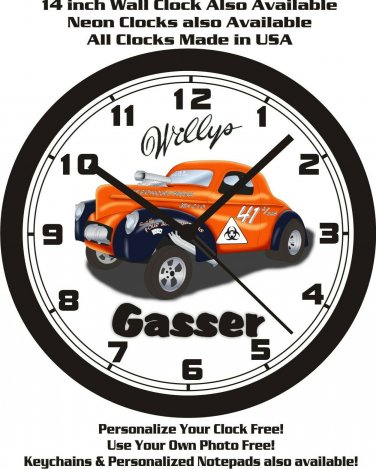 WILLYS GASSER COUPE WALL CLOCK-FREE USA SHIP!