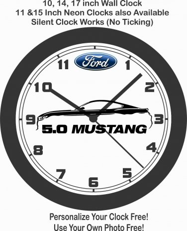 2015-2019 FORD MUSTANG 5.0 SILHOUETTE WALL CLOCK-CAMARO, CHALLENGER, FIREBIRD
