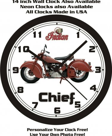 1946 INDIAN CHIEF MOTORCYCLE WALL CLOCK-Free Ship, Harley, Triumph, Yamaha