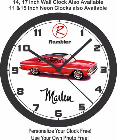 RAMBLER MARLIN WALL CLOCK-NEW! AMC, AMERICAN MOTORS, MUSTANG, CAMARO