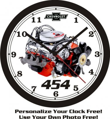 CHEVROLET 454 MOTOR PHOTO WALL CLOCK-FREE USA SHIP!-Camaro, Corvette, Mustang