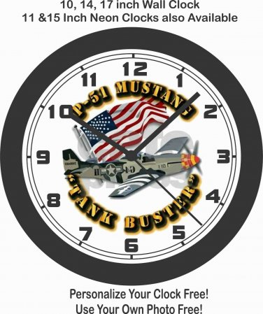 P-51 MUSTANG TANK BUSTER WORLD WAR II WALL CLOCK-FREE USA SHIP-NEW!