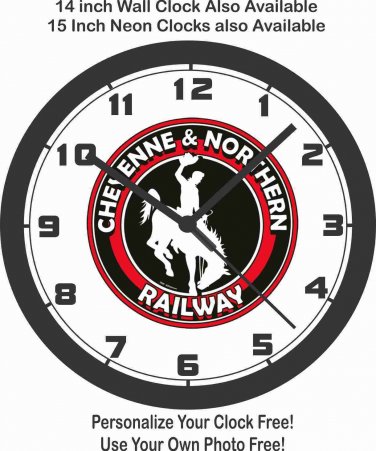 CHEYENNE & NORTHERN RAILROAD LOGO WALL CLOCK-NEW!
