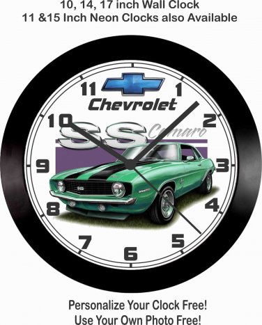 1969 CHEVROLET CAMARO SS WALL CLOCK-FREE USA SHIP, MUSTANG, CHEVELLE, CHALLENGER