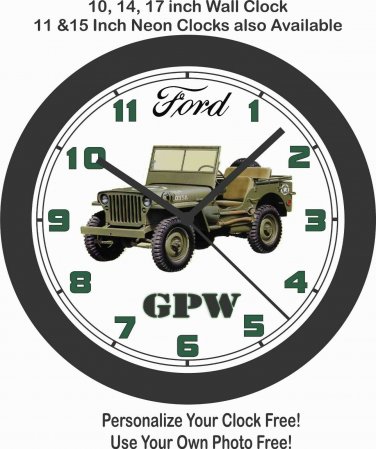 FORD GPW MILITARY JEEP WALL CLOCK-CHOOSE 1 OF 2 STYLES-FREE USA SHIP