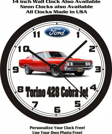 1969 FORD TORINO 428 COBRA JET WALL CLOCK-FREE USA SHIP!