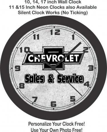 Chevrolet Sales & Service Emblem Wall Clock-Free US Ship, Ford, GMC, Dodge
