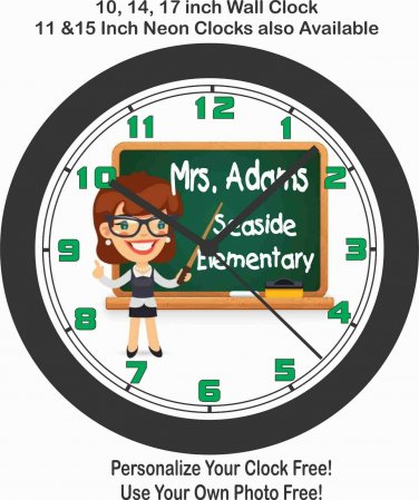 SCHOOL TEACHER WALL CLOCK-PERSONALIZED WITH NAME AND SCHOOL NAME AT NO CHARGE!