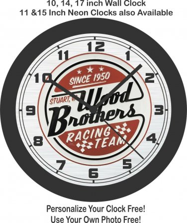 Wood Brothers Racing Team Emblem Wall Clock-Free US Ship-Ford, Chevrolet, Nascar