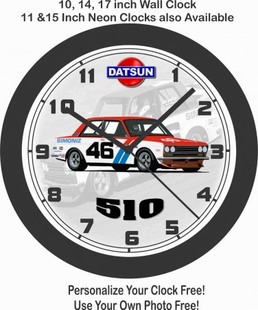 DATSUN 510 RACE CAR WALL CLOCK-FREE USA SHIP!, NISSAN, TOYOTA, HONDA, MAZDA