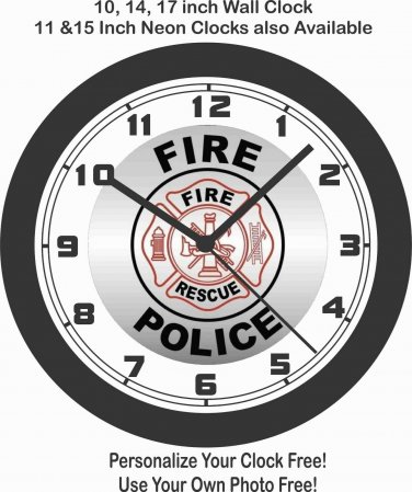FIRE & RESCUE-FIRE POLICE WALL CLOCK-FREE USA SHIP!