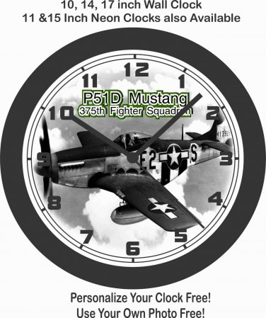 P51D MUSTANG 375th FIGHTER SQUADRON WARPLANE WALL CLOCK-FREE USA SHIP