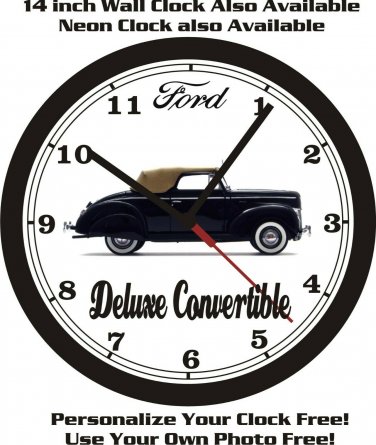 1940 FORD DELUXE CONVERTIBLE WALL CLOCK-FREE USA SHIP!
