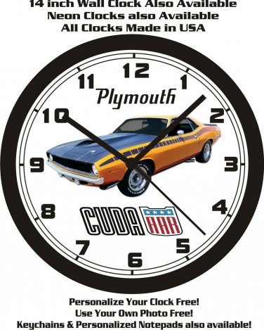 1970 PLYMOUTH AAR CUDA WALL CLOCK-FREE USA SHIP!