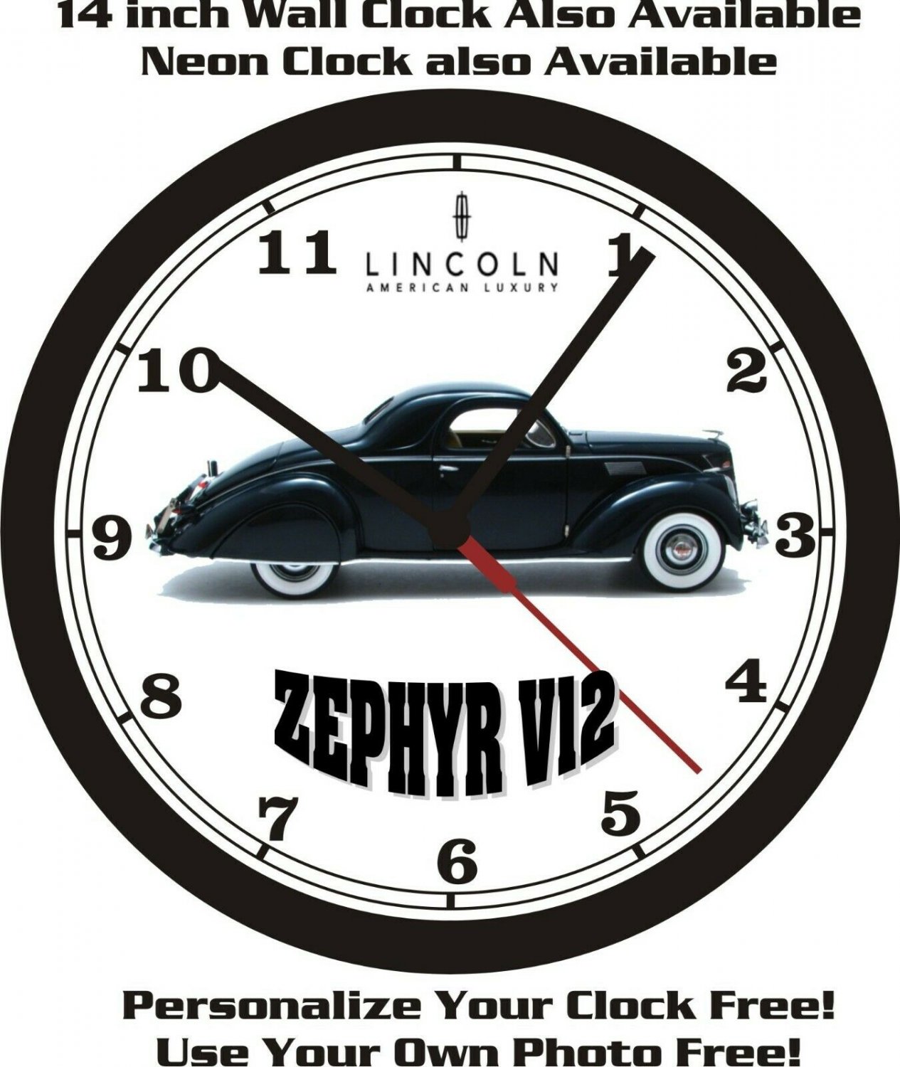 1937 LINCOLN ZEPHYR V12 WALL CLOCKFREE USA SHIP!