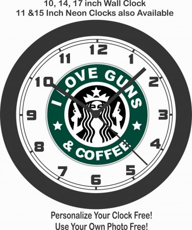 I LOVE GUNS & COFFEE WALL CLOCK-NEW!