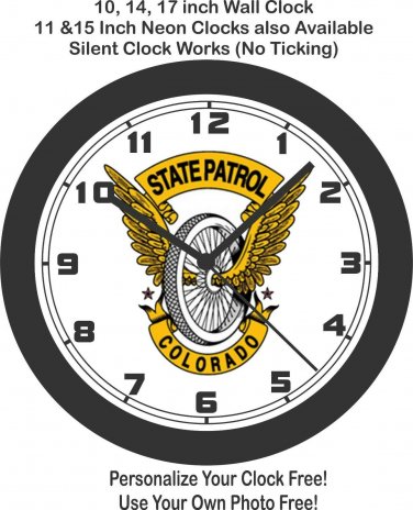 Colorado Highway State Patrol Logo Wall Clock-Free US Ship, Police, Sheriff