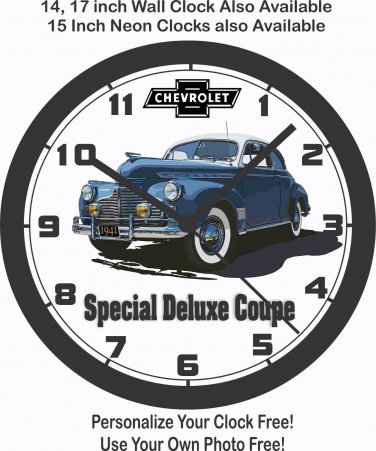 1941 CHEVROLET SPECIAL DELUXE COUPE WALL CLOCK-NEW!, FREE USA SHIP