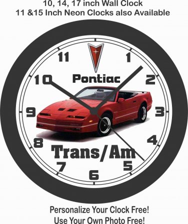 1987 PONTIAC FIREBIRD TRANS/AM ASC CONV. BIG  10, 14 or 17 INCH WALL CLOCK