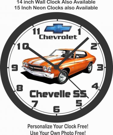 1970 CHEVROLET CHEVELLE SS HUGGER ORANGE WALL CLOCK-CAMARO, CORVETTE