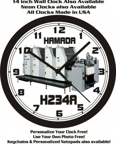 HAMADA H234A PRINTING PRESS WALL CLOCK-FREE USA SHIP!-Add Business Name Free!