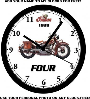 1938 INDIAN FOUR MOTORCYCLE WALL CLOCK-Free USA Ship