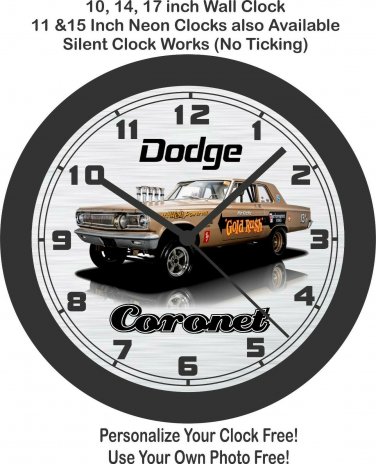 1965 Dodge Coronet "Gold Rush" Race Car Wall Clock-Free USA Ship